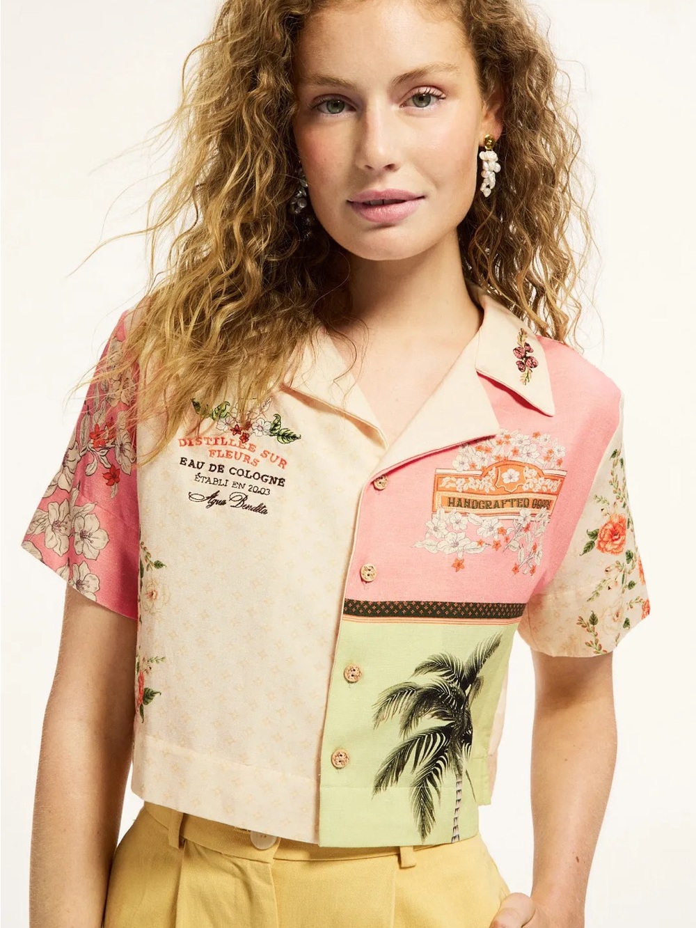 Agua Bendita “Itsy Ete” Cropped Linen Blend Top